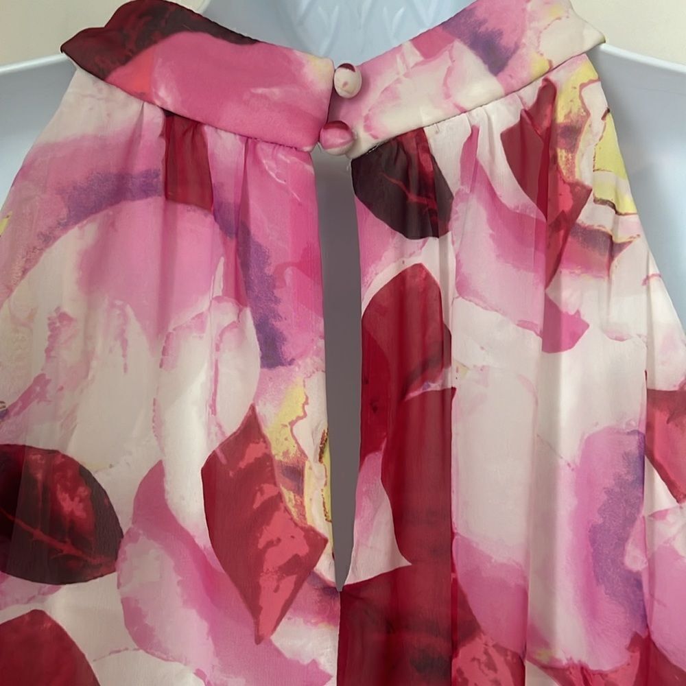 Eliza J Women's Chiffon Pink & Cream Floral Print Halter Neck Dress sz 8 - Picture 6 of 11